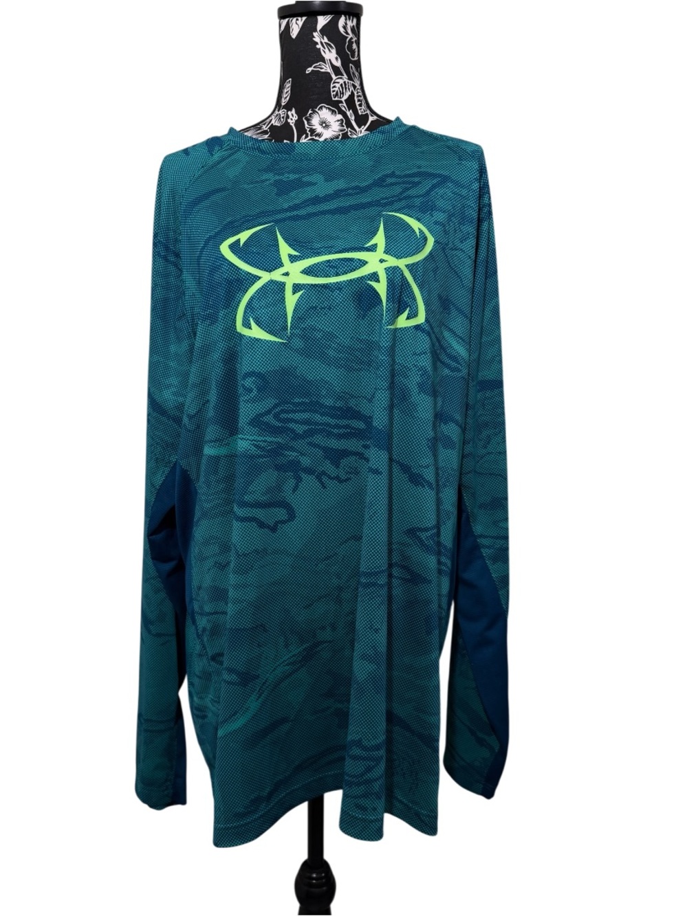 Under Armour Men’s Long Sleeve Athletic Shirt - Teal with Neon Green Logo